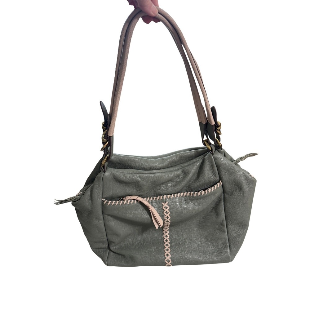 orYANY Shoulder Bag Womens Large Sage Green Pink Leather Hobo Whipstitch Boho